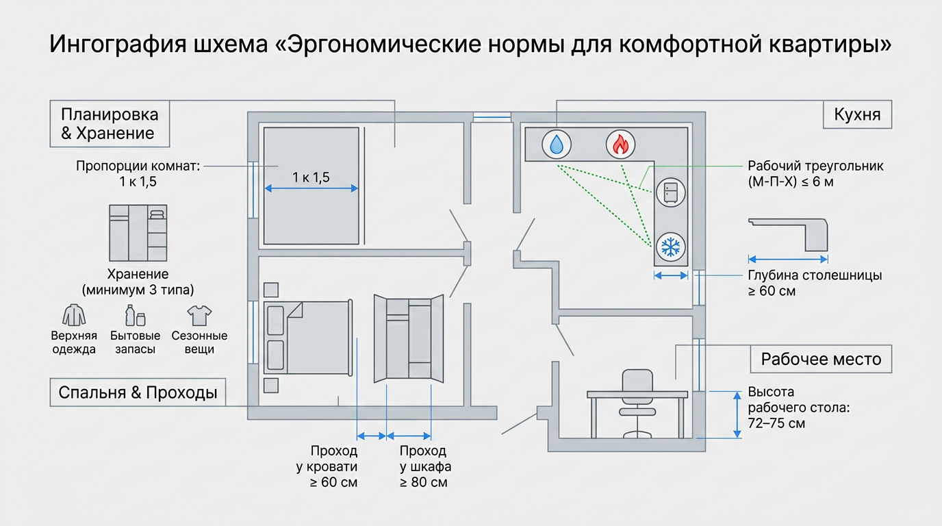 Эргономические нормы  для комфортной квартиры